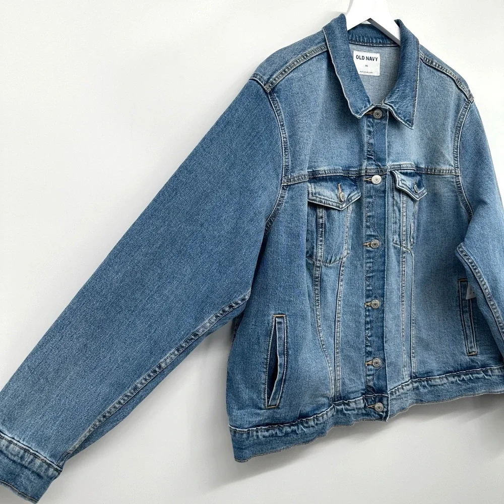 Old‎ Navy Denim Jacket Plus Size XXL Trucker Stretch Jean Pockets Minimalist New - Picture 2 of 13